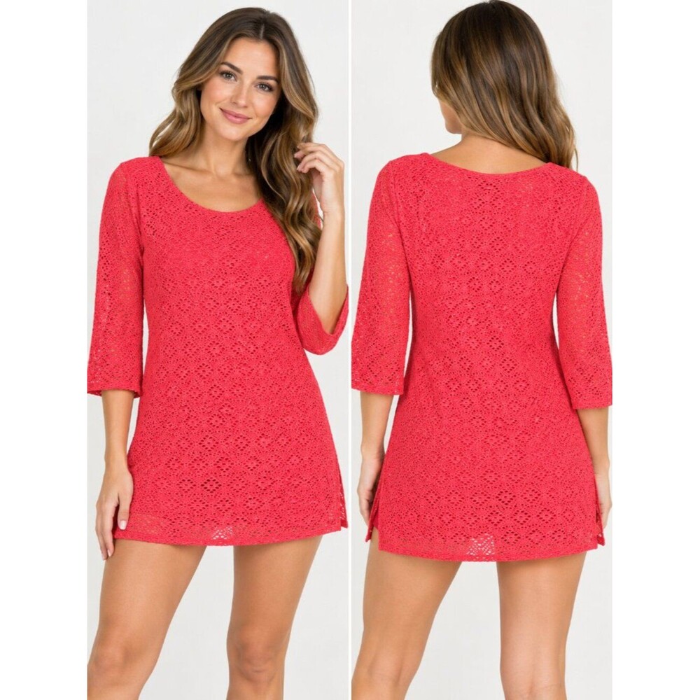 Miraclesuit Coral Pink Crochet Lace Swim Cover Up Tunic M/L